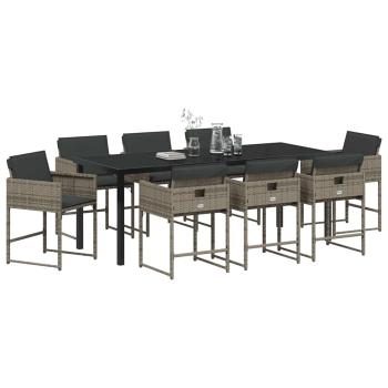 9-teiliges Garten Essset mit Kissen Grau Poly-Rattan