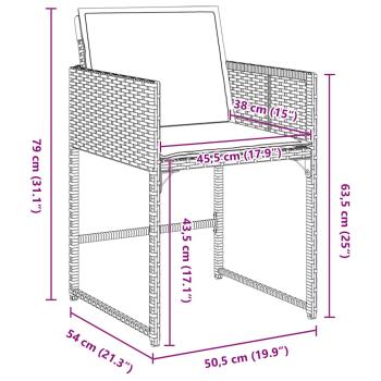 9-teiliges Garten Essset mit Kissen Grau Poly-Rattan