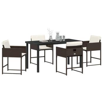 5-teiliges Garten Esszimmer Set mit Kissen Braun Poly Rattan