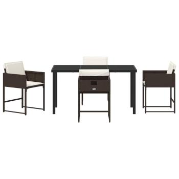 5-teiliges Garten Esszimmer Set mit Kissen Braun Poly Rattan