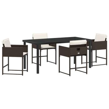 5-teiliges Garten Essset mit Kissen Braun Poly Rattan