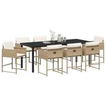 9-teiliges Garten-Essset mit Kissen Beige Poly Rattan