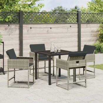 5-teiliges Garten-Essset mit Kissen in Hellgrau aus Poly-Rattan