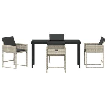 5-teiliges Garten-Dining-Set mit Kissen in Hellgrau aus Poly-Rattan