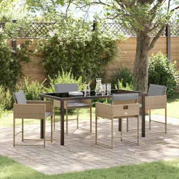 ARDEBO.de - 5-teiliges Garten Essgruppe mit Kissen Beige Poly Rattan