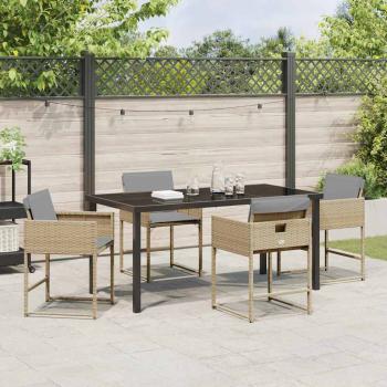 5-teiliges Garten Essgruppe mit Kissen Beige Poly Rattan