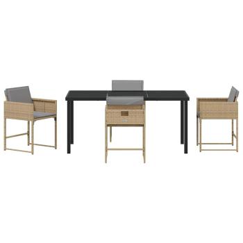 5-teiliges Garten Essgruppe mit Kissen Beige Poly Rattan