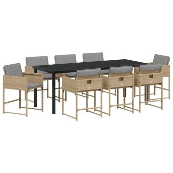 Garten Essgruppe 9 stk. Beige Poly-Rattan