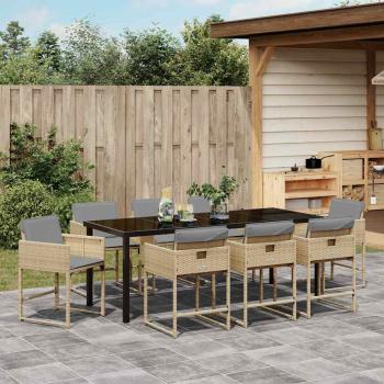 Garten Essgruppe 9 stk. Beige Poly-Rattan