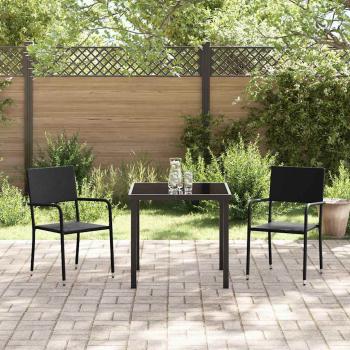 3-teiliges Garten Essset Schwarz Poly-Rattan