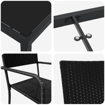 3-teiliges Garten Essset Schwarz Poly-Rattan