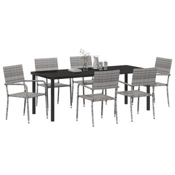 ARDEBO.de - 7-teiliges Garten Essset Grau Poly-Rattan