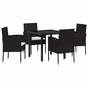 5-teiliges Garten Essgruppen Set mit Kissen schwarzes Poly-Rattan