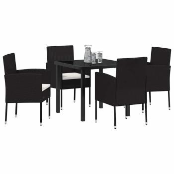 5-teiliges Garten Essgruppen Set mit Kissen schwarzes Poly-Rattan