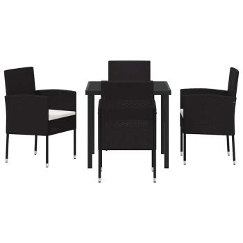 5-teiliges Garten Essgruppen Set mit Kissen schwarzes Poly-Rattan