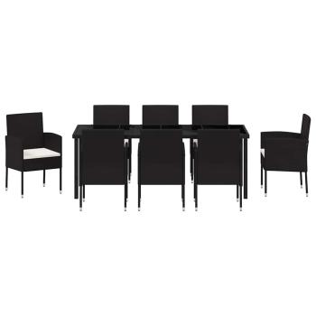 9-teiliges Garten-Essset mit Kissen Schwarz Poly-Rattan