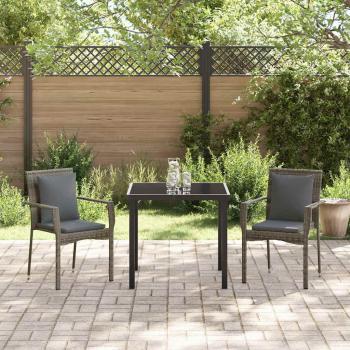 3-teilige Garten-Essgruppe mit Kissen Grau Poly-Rattan