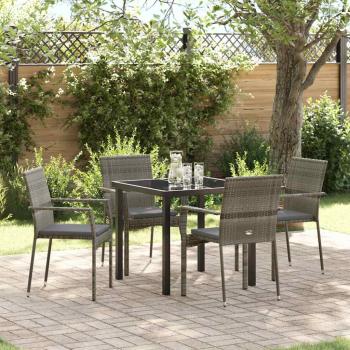 ARDEBO.de - 5-teiliges Garten-Esszimmer-Set mit Kissen Grau Poly-Rattan