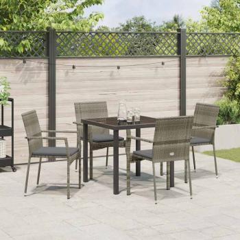 5-teiliges Garten-Esszimmer-Set mit Kissen Grau Poly-Rattan