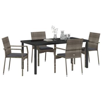 5-teiliges Garten-Essset mit Kissen Grau Poly-Rattan