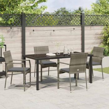 5-teiliges Garten-Essset mit Kissen Grau Poly-Rattan