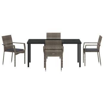 5-teiliges Garten-Essset mit Kissen Grau Poly-Rattan