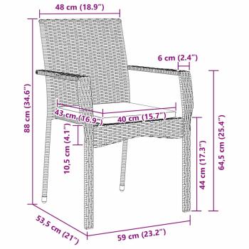 5-teiliges Garten-Essset mit Kissen Grau Poly-Rattan