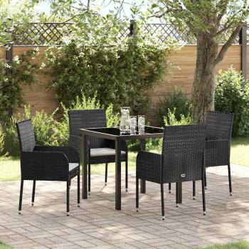 ARDEBO.de - 5-teiliges Garten-Essbereich mit Kissen Schwarz Poly-Rattan