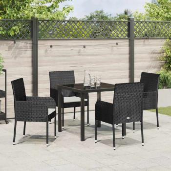5-teiliges Garten-Essbereich mit Kissen Schwarz Poly-Rattan