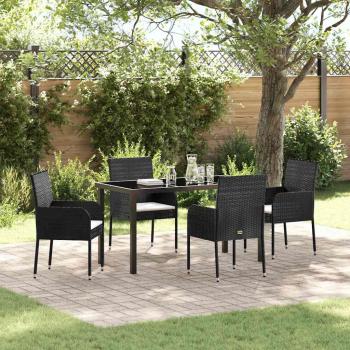 ARDEBO.de - 5-teilige Garten-Essgruppe mit Kissen schwarzes Poly-Rattan