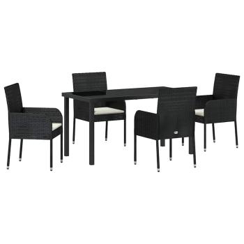5-teilige Garten-Essgruppe mit Kissen schwarzes Poly-Rattan