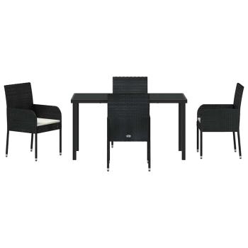 5-teilige Garten-Essgruppe mit Kissen schwarzes Poly-Rattan