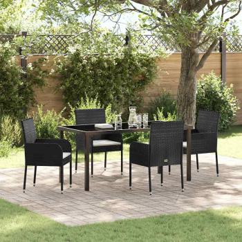 ARDEBO.de - 5-teiliges Garten-Ess-Set mit Kissen Schwarz Poly-Rattan