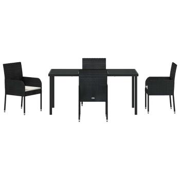 5-teiliges Garten-Ess-Set mit Kissen Schwarz Poly-Rattan