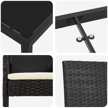5-teiliges Garten-Ess-Set mit Kissen Schwarz Poly-Rattan