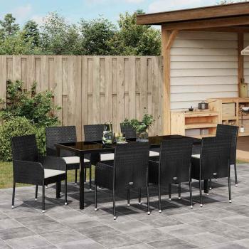 Garten Essgruppe 9 stk. Schwarz Poly-Rattan