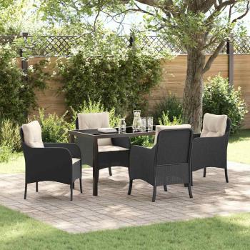 ARDEBO.de - 5-teiliges Garten-Ess-Set mit Kissen Schwarz Poly-Rattan