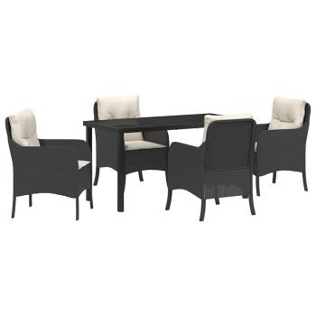 5-teiliges Garten-Ess-Set mit Kissen Schwarz Poly-Rattan
