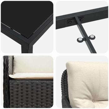5-teiliges Garten-Ess-Set mit Kissen Schwarz Poly-Rattan