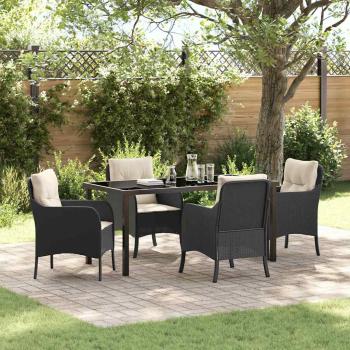 ARDEBO.de - 5-teilige Garten Essgruppe mit Kissen Schwarz Poly Rattan
