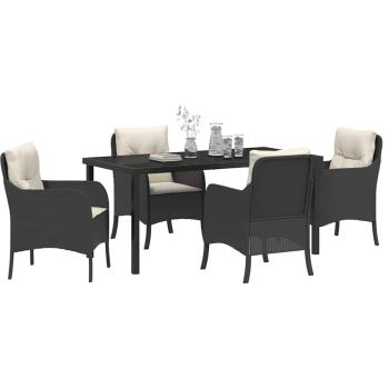 5-teilige Garten Essgruppe mit Kissen Schwarz Poly Rattan