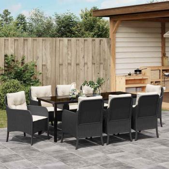 9-teiliges Garten-Essset mit Kissen Schwarz Poly-Rattan