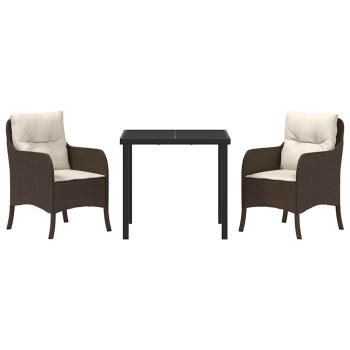 3-teiliges Garten-Essenset mit Kissen in Braun Poly Rattan