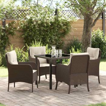 ARDEBO.de - 5-teiliges Garten-Ess-Set mit Kissen Braun Poly-Rattan