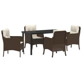 5-teiliges Garten-Esszimmer-Set mit Kissen Brauner Poly-Rattan