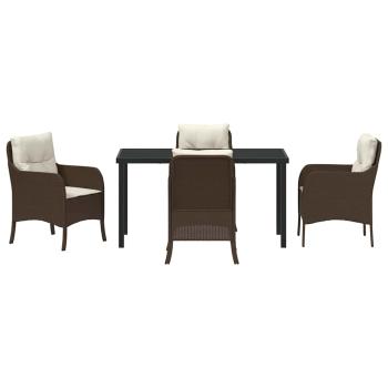 5-teiliges Garten-Esszimmer-Set mit Kissen Brauner Poly-Rattan