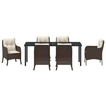 7-teiliges Garten-Esszimmer-Set mit Kissen in Braun aus Poly-Rattan