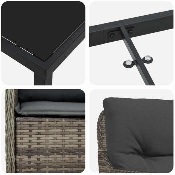 3-teiliges Garten-Esszimmer-Set mit Kissen Grau Poly Rattan