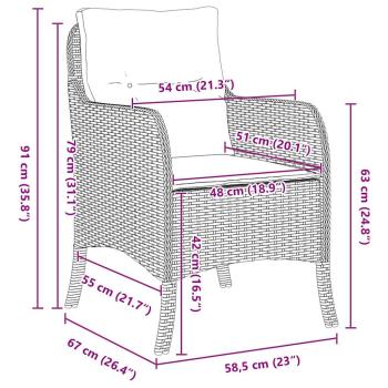 3-teiliges Garten-Esszimmer-Set mit Kissen Grau Poly Rattan