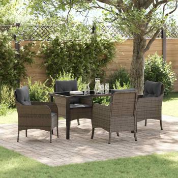 ARDEBO.de - 5-teiliges Garten-Ess-Set mit Kissen Grau Poly Rattan
